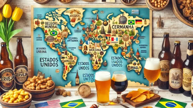 Mapa das Melhores Cervejarias do Mundo Mapa com ícones das melhores cervejarias do mundo em uma bela paisagem.