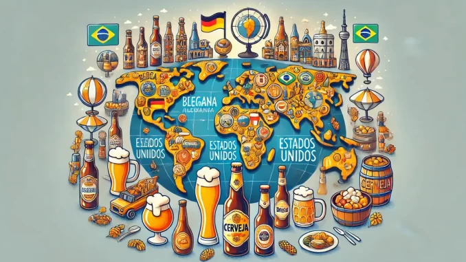 Mapa Mundial das Melhores Cervejas Mapa mundial com ícones representando as melhores cervejas.
