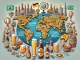Mapa mundial com ícones representando as melhores cervejas.