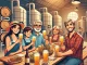 Família de férias desfrutando de uma degustação em uma cervejaria artesanal
