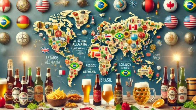 Mapa das Melhores Cervejarias do Mundo Mapa mundial destacando as melhores cervejarias e ícones de cerveja