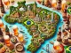 Mapa do Brasil com roteiros de turismo cervejeiro, destacando paisagens e regiões principais.