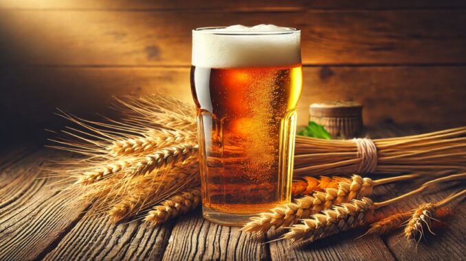 Copo de cerveja e trigo (Imagem: IA)