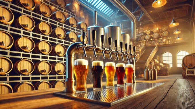 Barris e copos de cerveja (Imagem: IA)